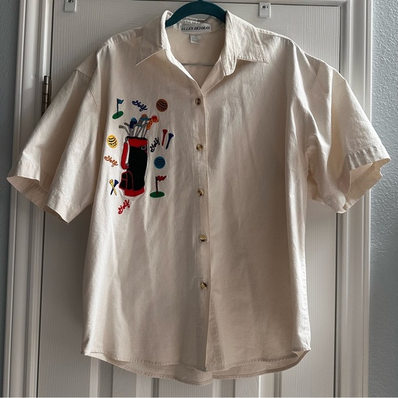 Vintage Cream Button Down Golf Embroidered Detail 100% Cotton Preppy Women’s L - Picture 2 of 7